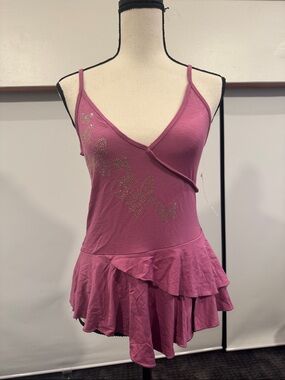 silence + noise purple Ruffle-Tiered Rhinestone Butterfly Tank